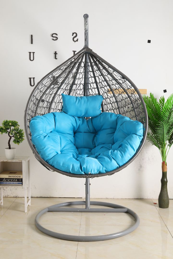 Hanging Egg Chair Gray Basket & Blue Cushion Egg Chairs Australia