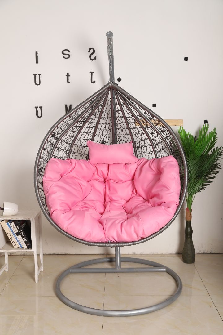 Hanging Egg Chair Gray Basket & Pink Cushion Egg Chairs Australia