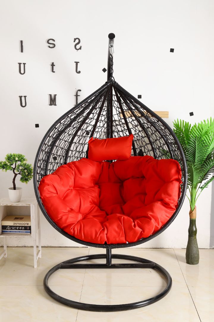 Hanging Egg Chair Black Basket & Red Cushion Egg Chairs Australia