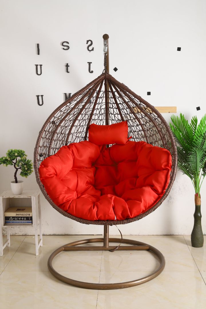 Hanging Egg Chair Brown Basket & Red Cushion Egg Chairs Australia