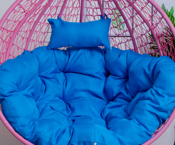 Hanging Egg Chair ArcOval style Black Basket & Blue Cushion Egg