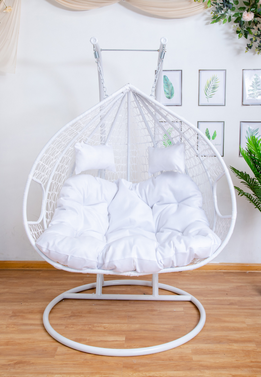 King size Hanging Egg Chair Double Seat White Basket Black