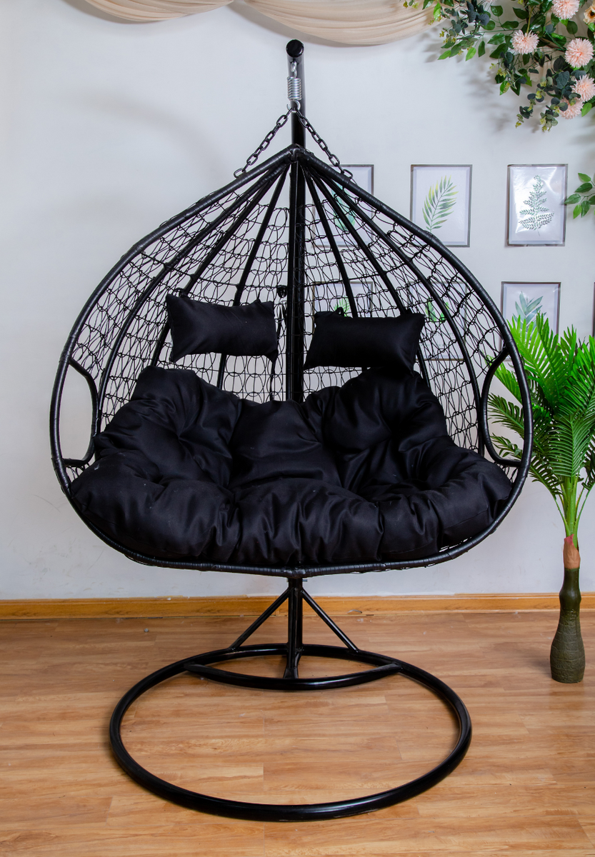 Hanging Egg Chair Double Seat Black Basket & Black Cushion Egg