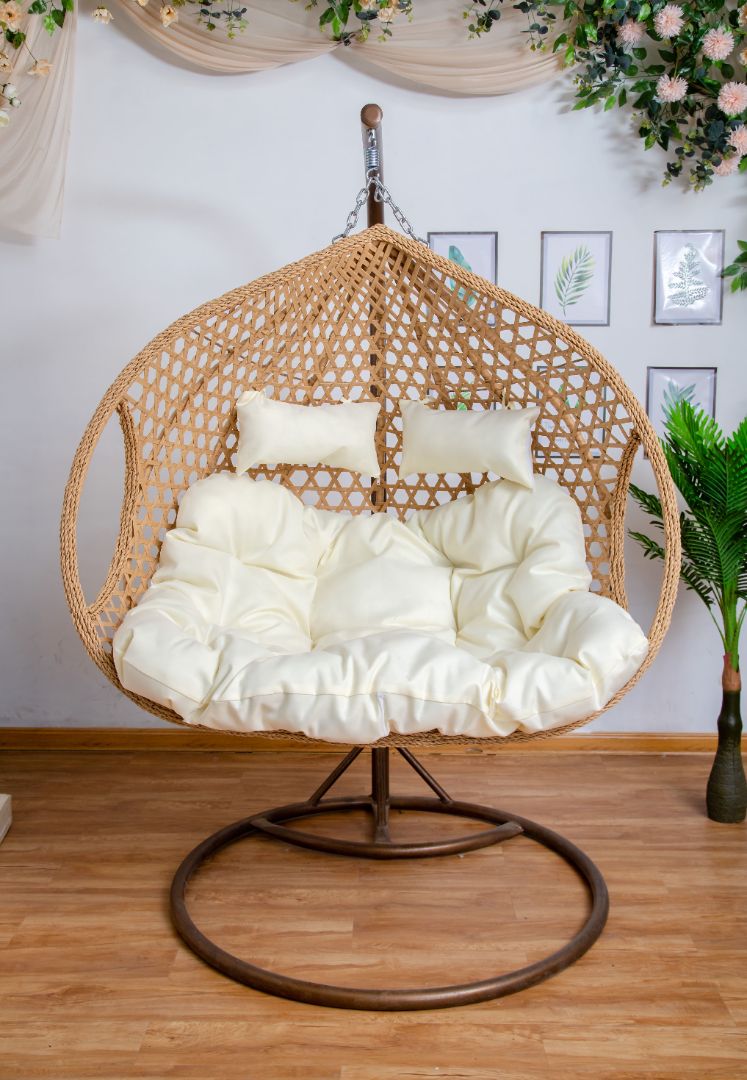 Double Seat Hanging Egg Chair Luxury Model Beige Basket Beige