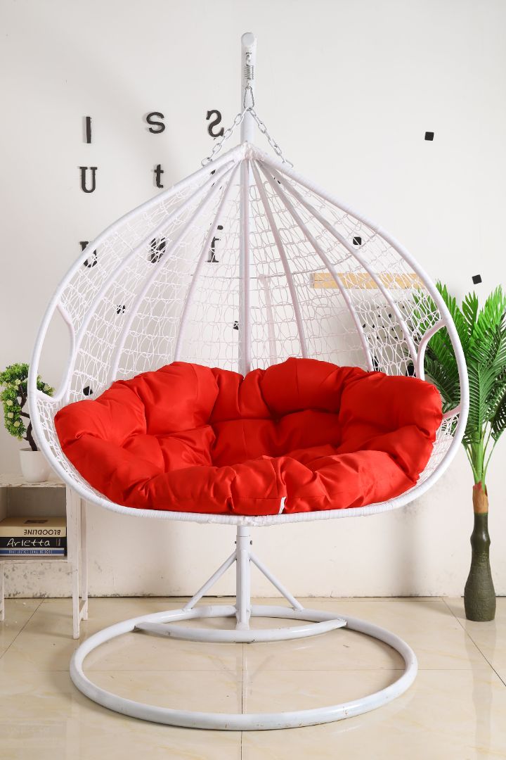 Hanging Egg Chair Double Seat White Basket Red Cushion – Egg