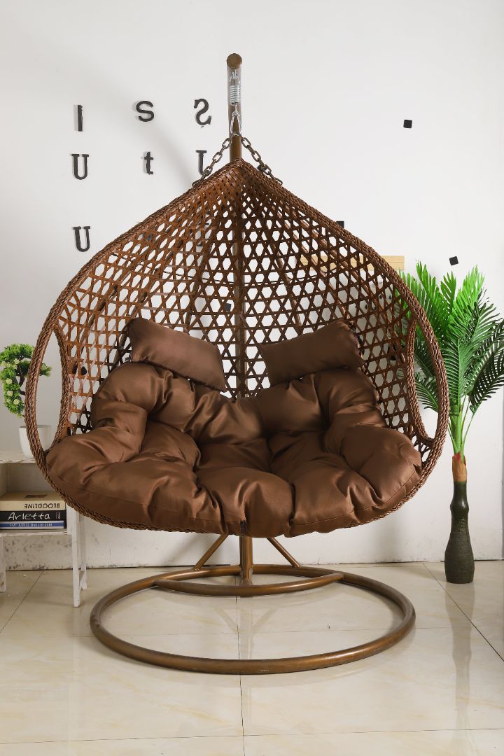 Double Seat Hanging Egg Chair Luxury Model Brown Basket Brown