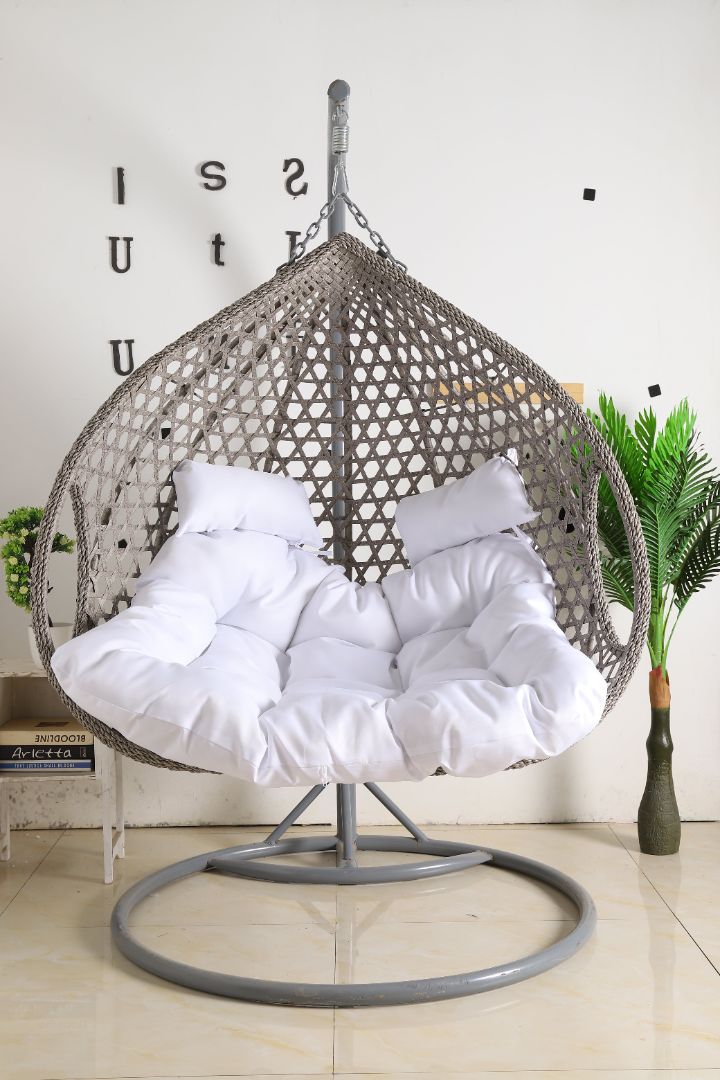 Double Seat Hanging Egg Chair Luxury Model Gray Basket White