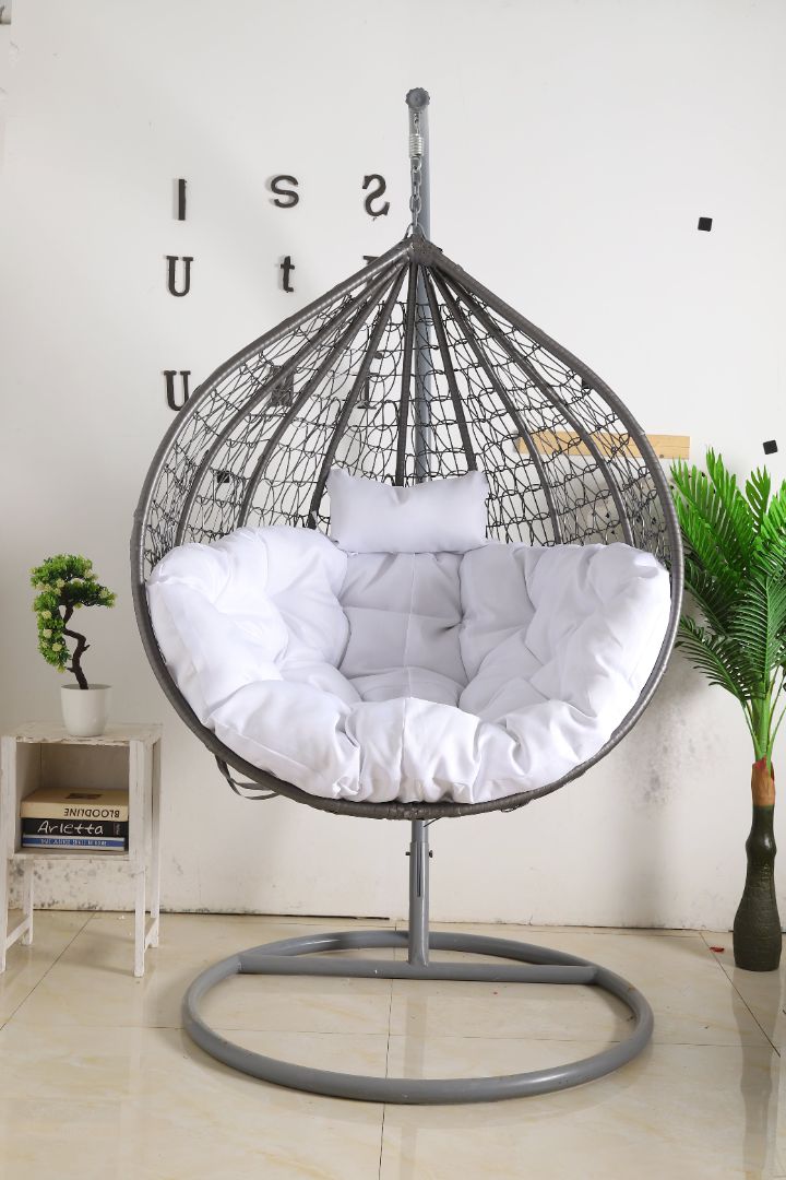 Hanging Egg Chair - Gray Basket & White Cushion – Egg Chairs Australia