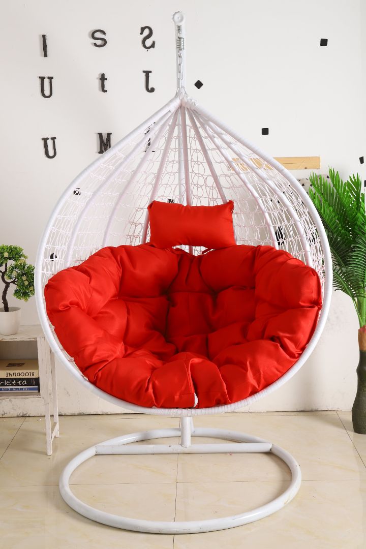 Hanging Egg Chair White Basket Red Cushion – Egg Chairs Australia
