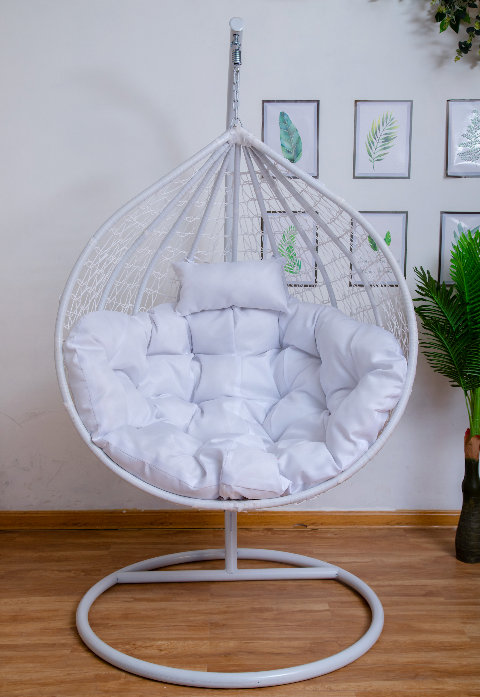 Swing Chair White Fluffy Egg Chair Luna White Faux Fur Acrylic