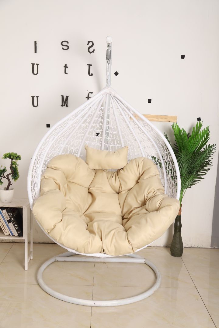 Hanging Egg Chair White Basket Beige Cushion – Egg Chairs