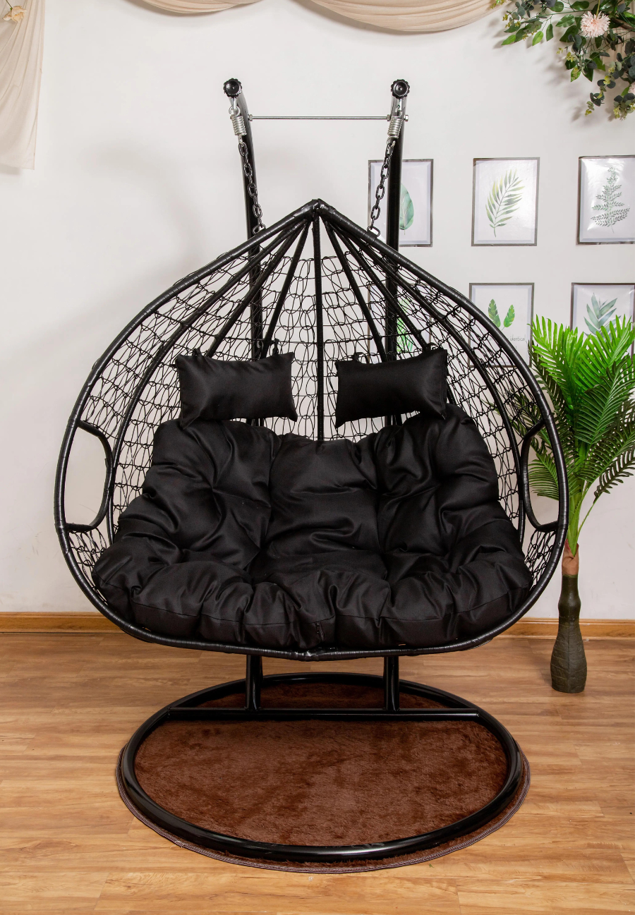 King size Hanging Egg Chair Double Seat Black Basket Black