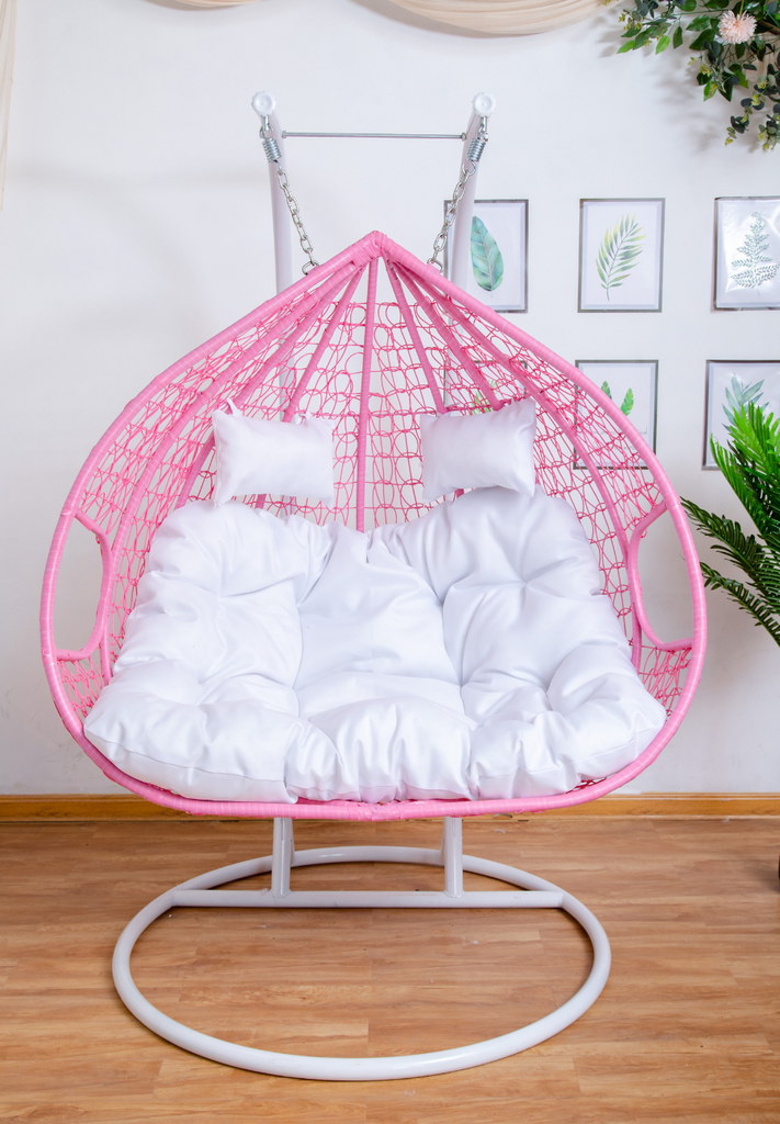 King size Hanging Egg Chair Double Seat Pink Basket White Cushion Egg Chairs Australia