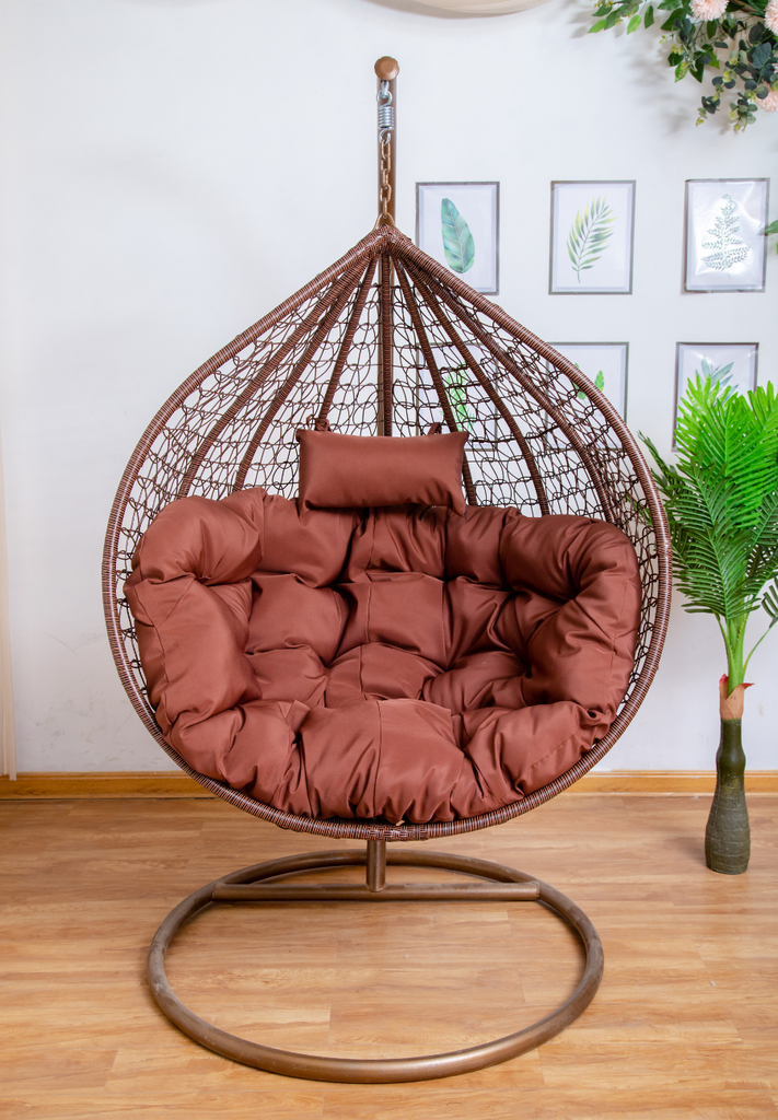 Hanging Egg Chair Brown Basket & Pink Cushion Egg Chairs Australia